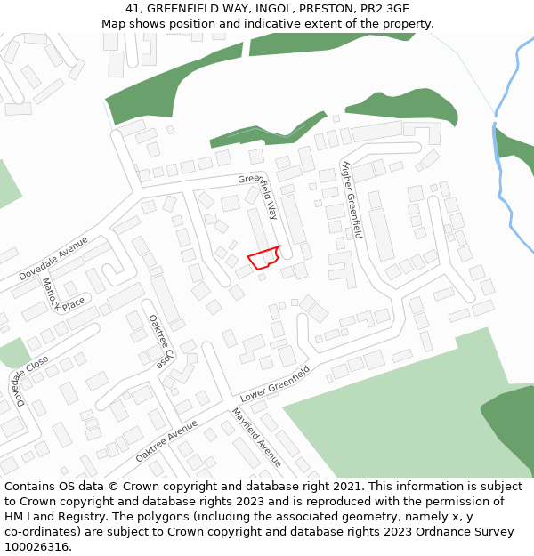 41, GREENFIELD WAY, INGOL, PRESTON, PR2 3GE: Location map and indicative extent of plot