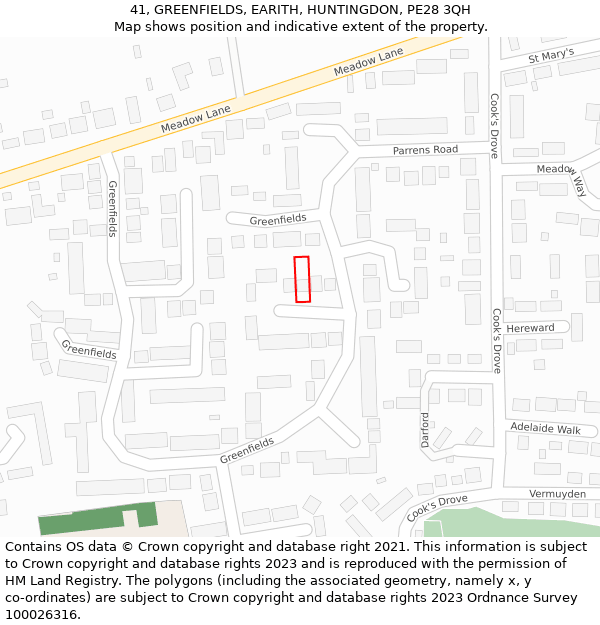 41, GREENFIELDS, EARITH, HUNTINGDON, PE28 3QH: Location map and indicative extent of plot