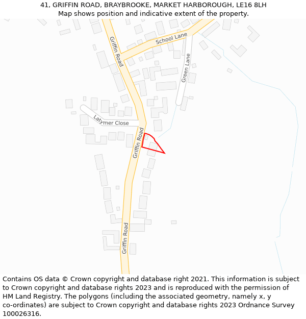 41, GRIFFIN ROAD, BRAYBROOKE, MARKET HARBOROUGH, LE16 8LH: Location map and indicative extent of plot