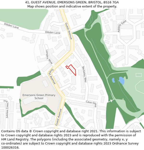 41, GUEST AVENUE, EMERSONS GREEN, BRISTOL, BS16 7GA: Location map and indicative extent of plot
