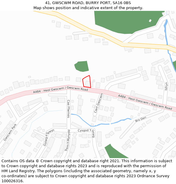 41, GWSCWM ROAD, BURRY PORT, SA16 0BS: Location map and indicative extent of plot