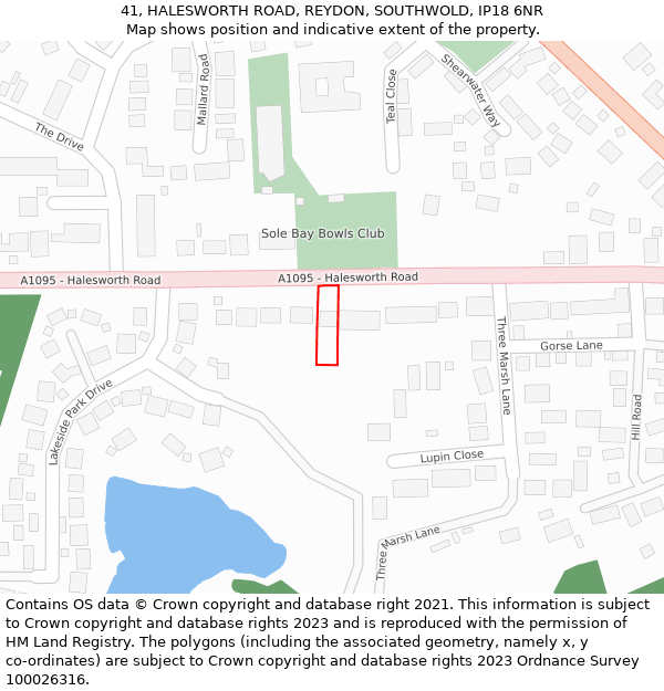 41, HALESWORTH ROAD, REYDON, SOUTHWOLD, IP18 6NR: Location map and indicative extent of plot