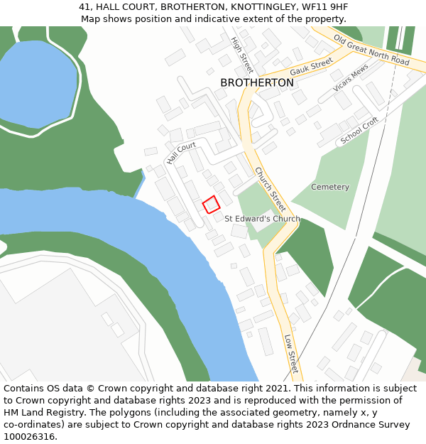 41, HALL COURT, BROTHERTON, KNOTTINGLEY, WF11 9HF: Location map and indicative extent of plot