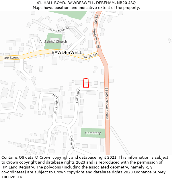 41, HALL ROAD, BAWDESWELL, DEREHAM, NR20 4SQ: Location map and indicative extent of plot