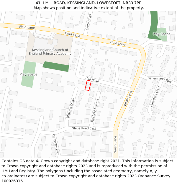 41, HALL ROAD, KESSINGLAND, LOWESTOFT, NR33 7PP: Location map and indicative extent of plot