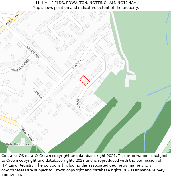 41, HALLFIELDS, EDWALTON, NOTTINGHAM, NG12 4AA: Location map and indicative extent of plot