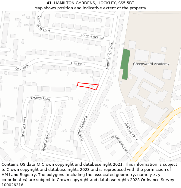 41, HAMILTON GARDENS, HOCKLEY, SS5 5BT: Location map and indicative extent of plot