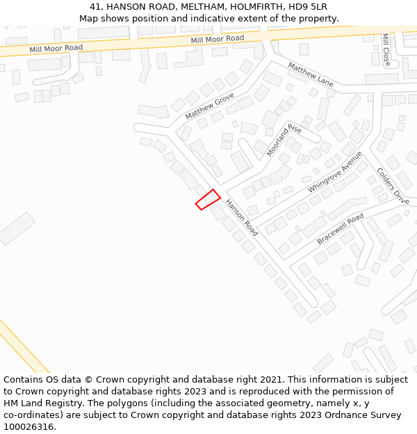 41, HANSON ROAD, MELTHAM, HOLMFIRTH, HD9 5LR: Location map and indicative extent of plot