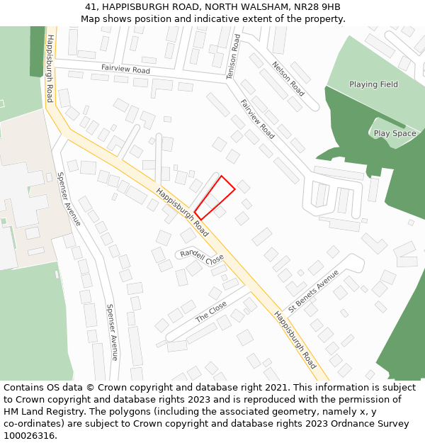 41, HAPPISBURGH ROAD, NORTH WALSHAM, NR28 9HB: Location map and indicative extent of plot
