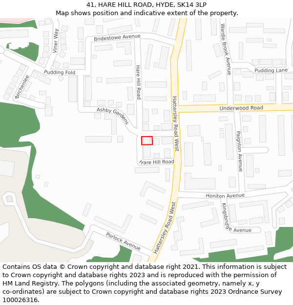 41, HARE HILL ROAD, HYDE, SK14 3LP: Location map and indicative extent of plot