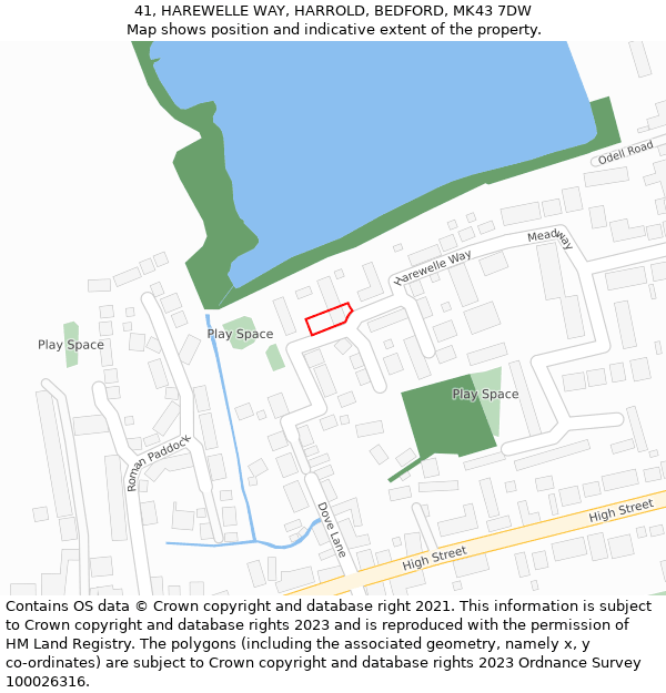 41, HAREWELLE WAY, HARROLD, BEDFORD, MK43 7DW: Location map and indicative extent of plot