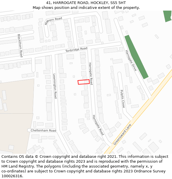 41, HARROGATE ROAD, HOCKLEY, SS5 5HT: Location map and indicative extent of plot