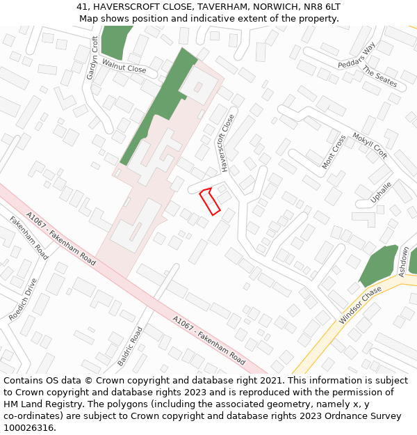 41, HAVERSCROFT CLOSE, TAVERHAM, NORWICH, NR8 6LT: Location map and indicative extent of plot