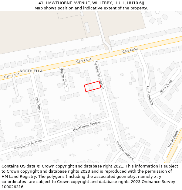 41, HAWTHORNE AVENUE, WILLERBY, HULL, HU10 6JJ: Location map and indicative extent of plot