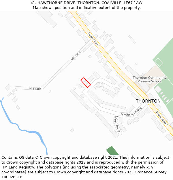 41, HAWTHORNE DRIVE, THORNTON, COALVILLE, LE67 1AW: Location map and indicative extent of plot