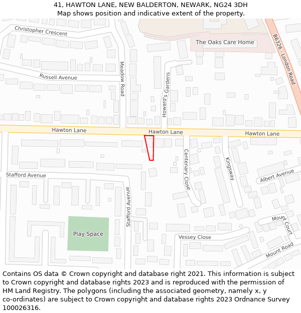 41, HAWTON LANE, NEW BALDERTON, NEWARK, NG24 3DH: Location map and indicative extent of plot