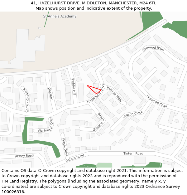 41, HAZELHURST DRIVE, MIDDLETON, MANCHESTER, M24 6TL: Location map and indicative extent of plot