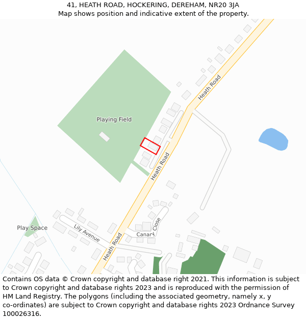 41, HEATH ROAD, HOCKERING, DEREHAM, NR20 3JA: Location map and indicative extent of plot