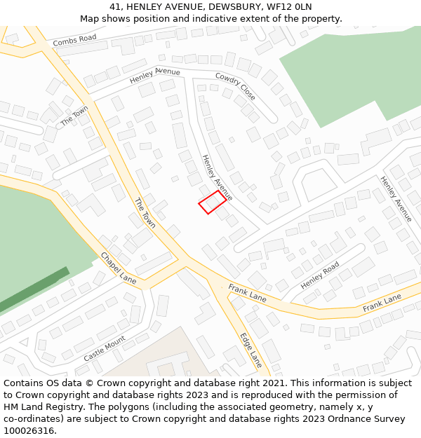 41, HENLEY AVENUE, DEWSBURY, WF12 0LN: Location map and indicative extent of plot