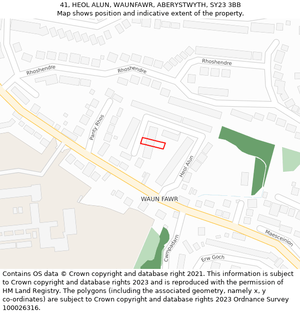 41, HEOL ALUN, WAUNFAWR, ABERYSTWYTH, SY23 3BB: Location map and indicative extent of plot