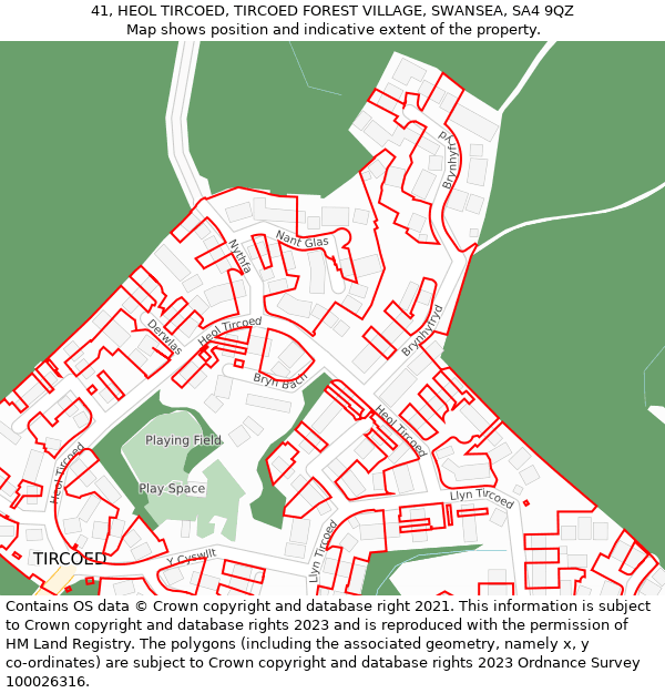 41, HEOL TIRCOED, TIRCOED FOREST VILLAGE, SWANSEA, SA4 9QZ: Location map and indicative extent of plot