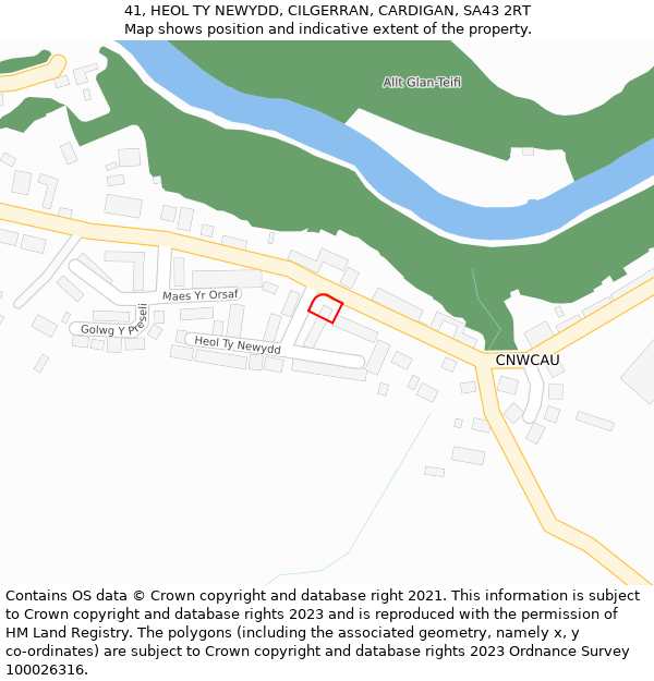 41, HEOL TY NEWYDD, CILGERRAN, CARDIGAN, SA43 2RT: Location map and indicative extent of plot