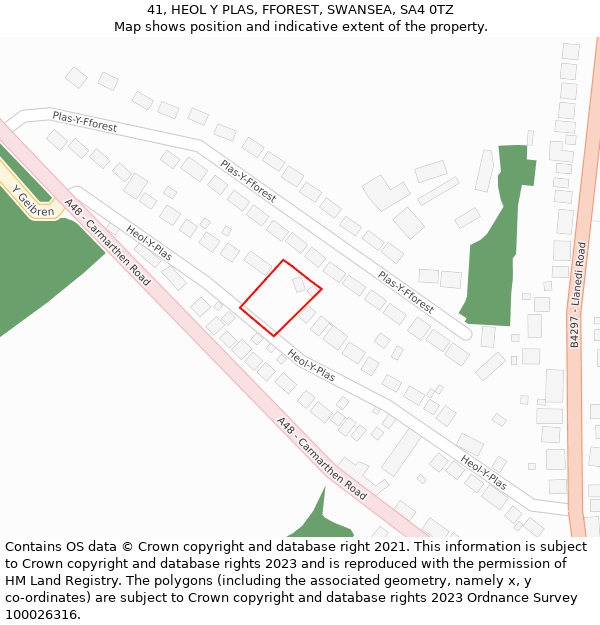 41, HEOL Y PLAS, FFOREST, SWANSEA, SA4 0TZ: Location map and indicative extent of plot