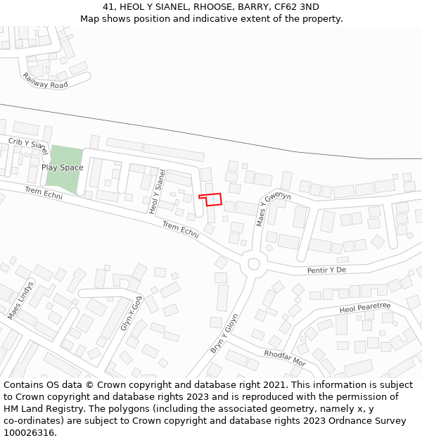 41, HEOL Y SIANEL, RHOOSE, BARRY, CF62 3ND: Location map and indicative extent of plot