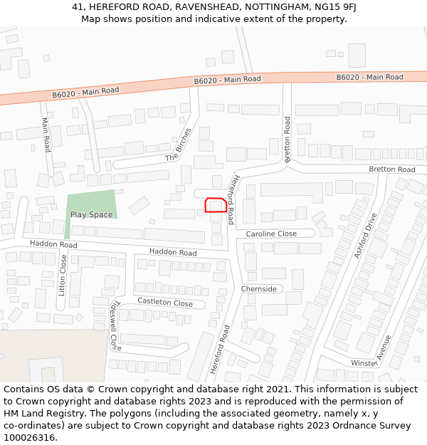 41, HEREFORD ROAD, RAVENSHEAD, NOTTINGHAM, NG15 9FJ: Location map and indicative extent of plot