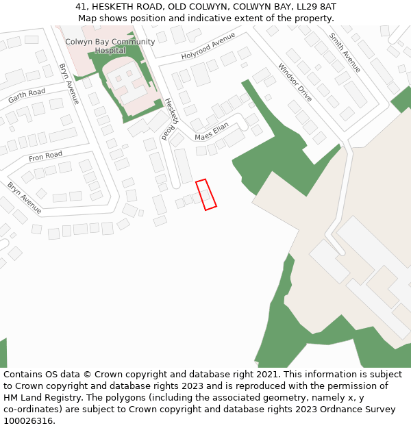 41, HESKETH ROAD, OLD COLWYN, COLWYN BAY, LL29 8AT: Location map and indicative extent of plot