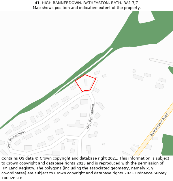 41, HIGH BANNERDOWN, BATHEASTON, BATH, BA1 7JZ: Location map and indicative extent of plot