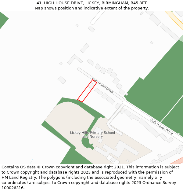 41, HIGH HOUSE DRIVE, LICKEY, BIRMINGHAM, B45 8ET: Location map and indicative extent of plot