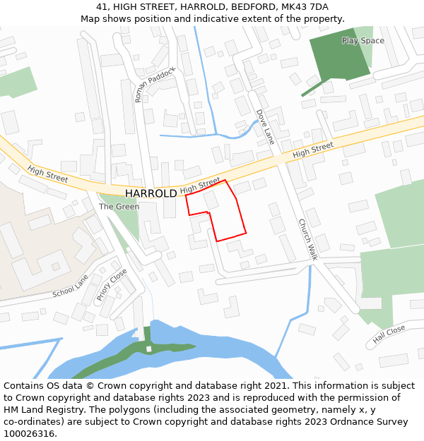 41, HIGH STREET, HARROLD, BEDFORD, MK43 7DA: Location map and indicative extent of plot