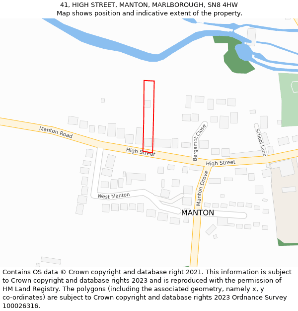 41, HIGH STREET, MANTON, MARLBOROUGH, SN8 4HW: Location map and indicative extent of plot