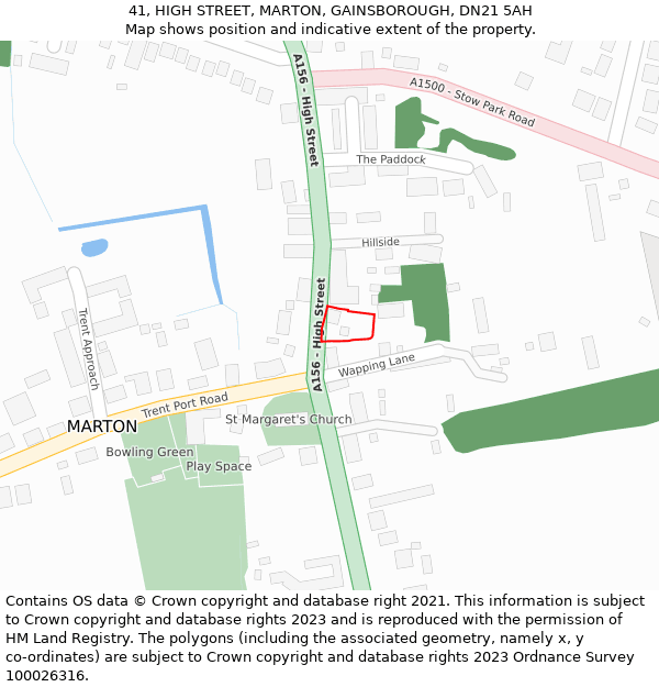 41, HIGH STREET, MARTON, GAINSBOROUGH, DN21 5AH: Location map and indicative extent of plot