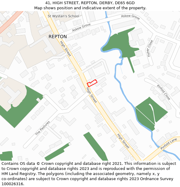41, HIGH STREET, REPTON, DERBY, DE65 6GD: Location map and indicative extent of plot