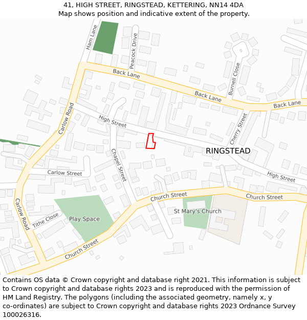 41, HIGH STREET, RINGSTEAD, KETTERING, NN14 4DA: Location map and indicative extent of plot