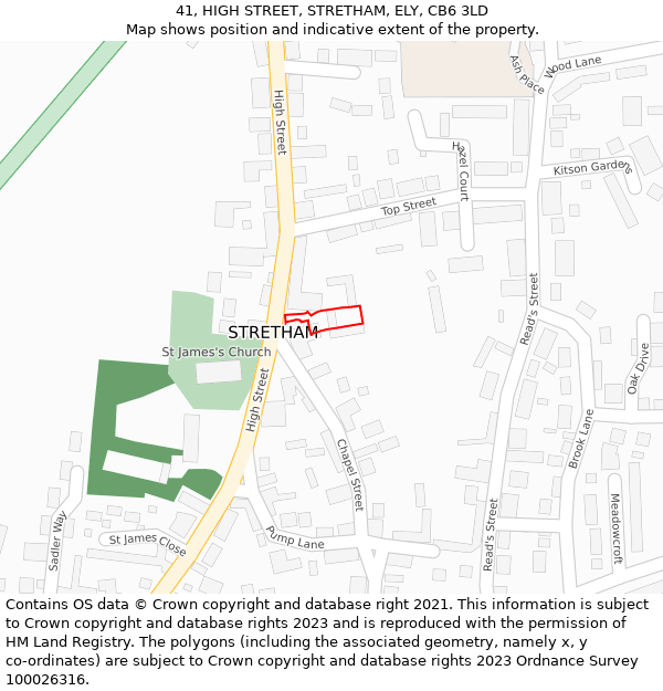 41, HIGH STREET, STRETHAM, ELY, CB6 3LD: Location map and indicative extent of plot