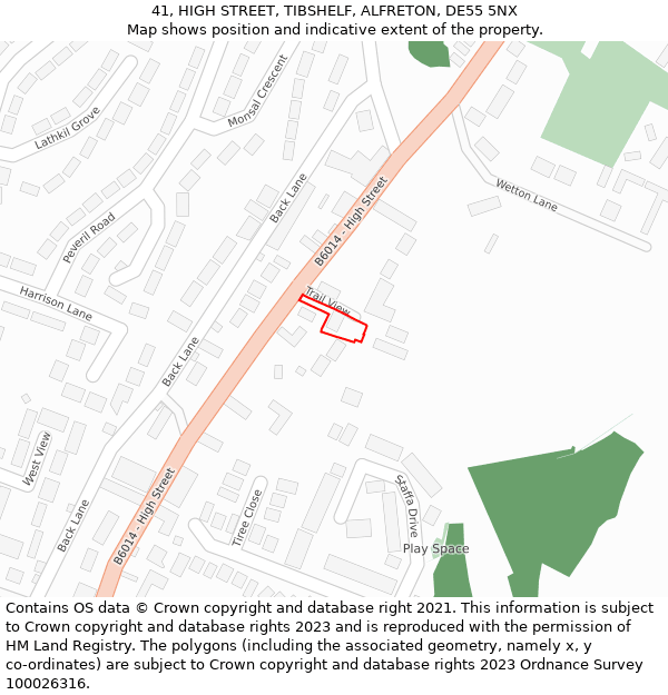 41, HIGH STREET, TIBSHELF, ALFRETON, DE55 5NX: Location map and indicative extent of plot
