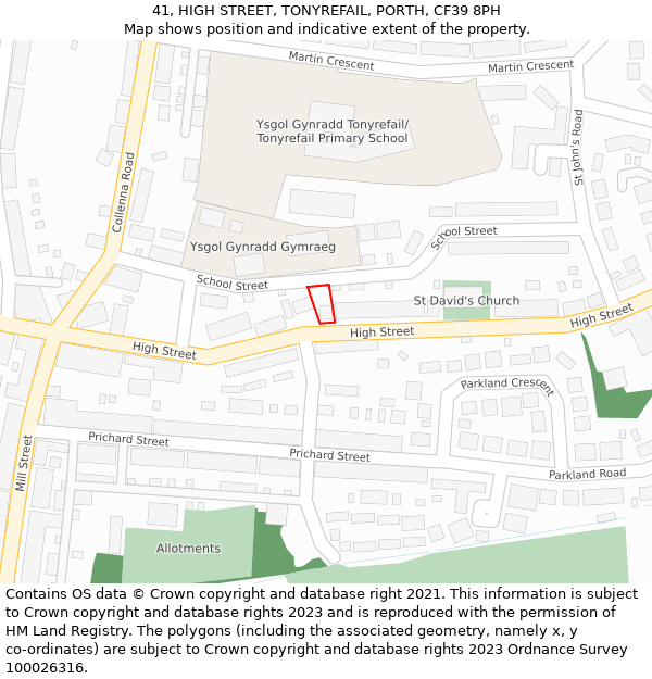 41, HIGH STREET, TONYREFAIL, PORTH, CF39 8PH: Location map and indicative extent of plot