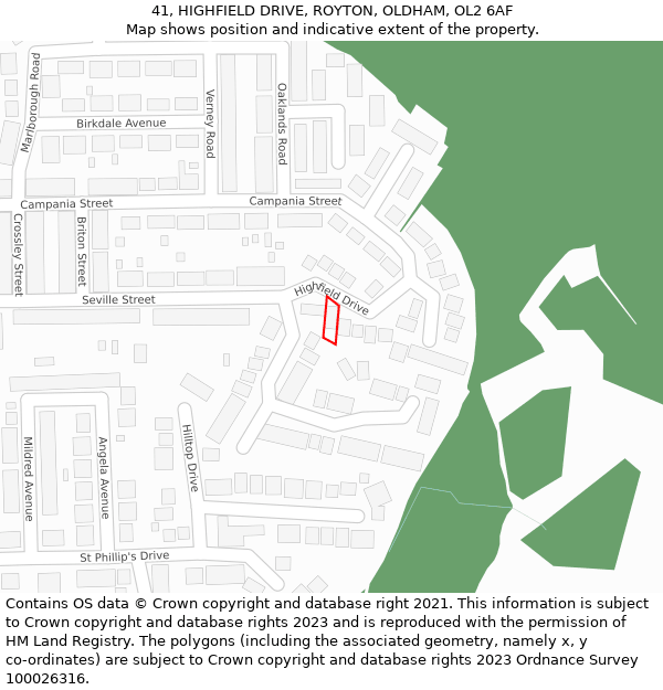 41, HIGHFIELD DRIVE, ROYTON, OLDHAM, OL2 6AF: Location map and indicative extent of plot