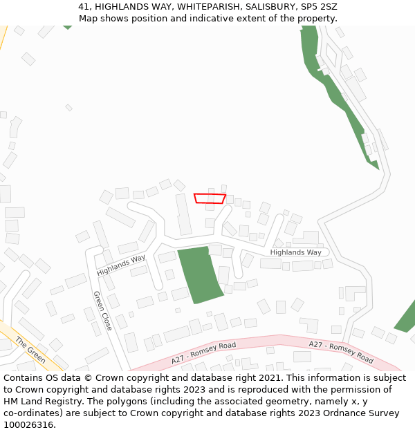 41, HIGHLANDS WAY, WHITEPARISH, SALISBURY, SP5 2SZ: Location map and indicative extent of plot