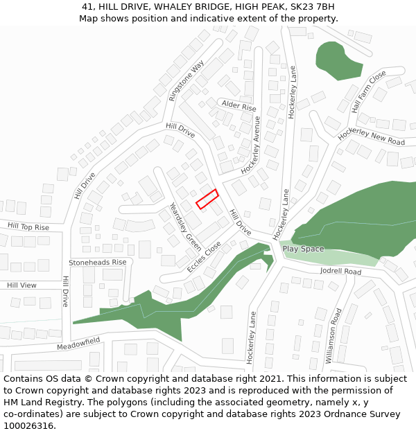 41, HILL DRIVE, WHALEY BRIDGE, HIGH PEAK, SK23 7BH: Location map and indicative extent of plot