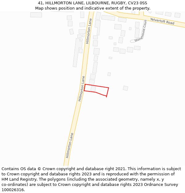 41, HILLMORTON LANE, LILBOURNE, RUGBY, CV23 0SS: Location map and indicative extent of plot