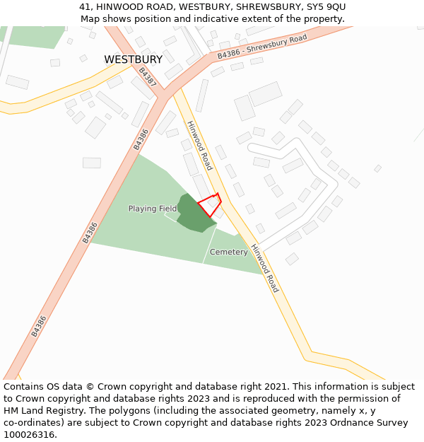 41, HINWOOD ROAD, WESTBURY, SHREWSBURY, SY5 9QU: Location map and indicative extent of plot