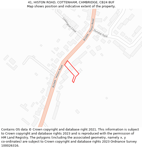 41, HISTON ROAD, COTTENHAM, CAMBRIDGE, CB24 8UF: Location map and indicative extent of plot