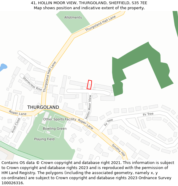 41, HOLLIN MOOR VIEW, THURGOLAND, SHEFFIELD, S35 7EE: Location map and indicative extent of plot