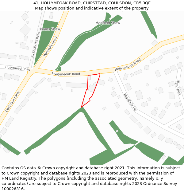 41, HOLLYMEOAK ROAD, CHIPSTEAD, COULSDON, CR5 3QE: Location map and indicative extent of plot