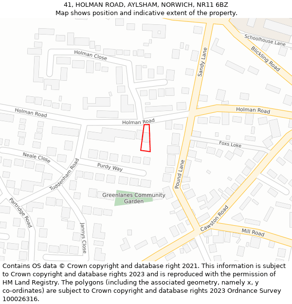 41, HOLMAN ROAD, AYLSHAM, NORWICH, NR11 6BZ: Location map and indicative extent of plot