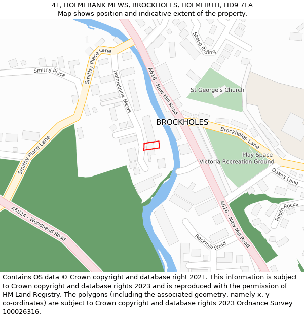 41, HOLMEBANK MEWS, BROCKHOLES, HOLMFIRTH, HD9 7EA: Location map and indicative extent of plot